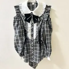 シーハニ サイドレースアップオフショルセットアップ チェッククロ