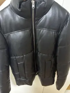 ZARA フェイクレザー パファー ジャケット ブラック