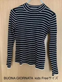 BUONA GIORNATA ボーダーハイネックニット 黒 白 kidsフリー