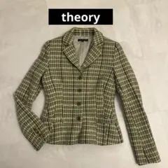 《美品》セオリー テーラードジャケット　スーツ　グリーン　サイズ2 チェック