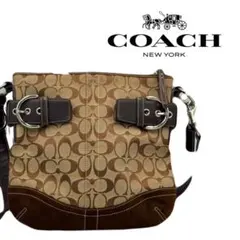 【COACH 】シグネチャー×スエード ベルト金具 ショルダーバッグ 正規品