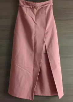 ベルトデザイン付きピンクロングスカート スリットデザイン風スカート　INGNI