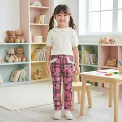 アースマジック120 パンツ ズボン レギンス チェック柄 ハート 総柄 ピンクのサムネイル