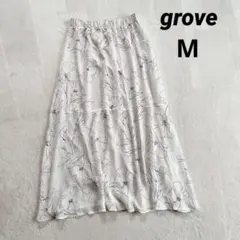 【グローブ】ロングスカート フレア (M) 花柄 ホワイト系 きれいめ