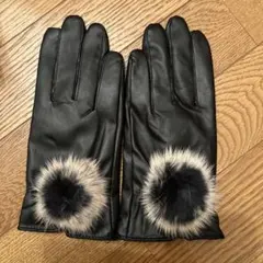 ファー付きレザー手袋 黒