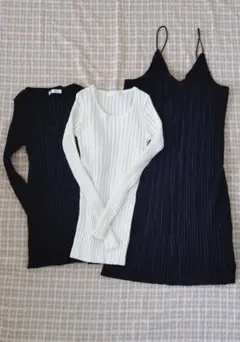 fifthリブ編み長袖トップス&キャミワンピ 3点セット