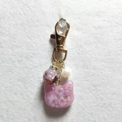 No 282 オルゴナイト 桜 猫ちゃんキーホルダー