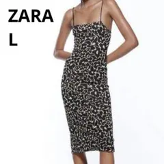 ザラ zara ワンピース キャミワンピ ソフトニット 伸縮 花柄 黒 L