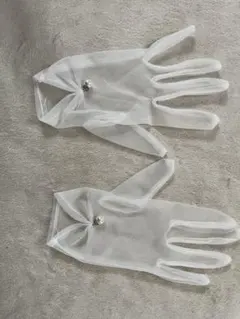 ウェディンググローブ 透明 シフォン パール付き