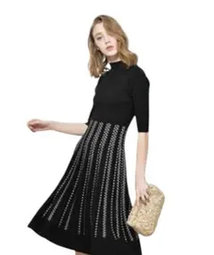 フレイアイディー ニット ブラック ロングワンピース