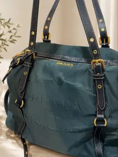 PRADA プラダ ナイロン ショルダーバッグ グリーン ゴールド金具　y2kのサムネイル