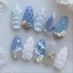ネイルチップ 海 マリンモチーフ 青 付属品付き