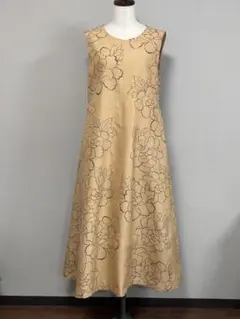 ♪着物リメイク♪ 大輪の牡丹模様の紬　シンプルフレアワンピース