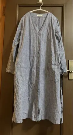 サマンサモスモス　ストライプ　青白　シャツワンピース　Mサイズ