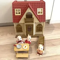 【美品箱なし】シルバニアファミリー 赤い屋根のおうちとうさぎの家族セット