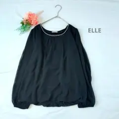k519　【ELLE】エル ネックパールデザイン シフォンブラウス ブラックのサムネイル