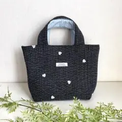 ハンドメイド✳︎ヌビバッグ トートバッグ ハート刺繍 ダークグレー