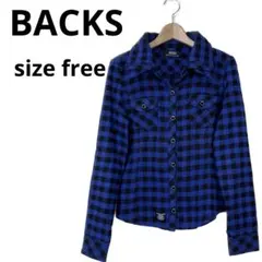 BACKS チェック　シャツ ダブルカラー　青のサムネイル