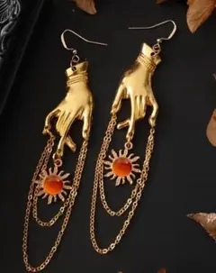 ヴィンテージボヘミアンハンドシェイプサンストーンドロップイヤリング