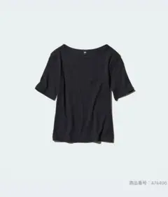 UNIQLO リブボートネックT 5分袖 ブラックのサムネイル