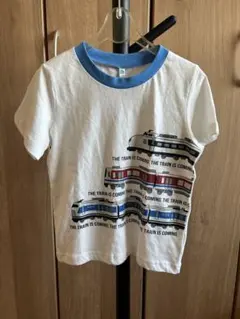 電車プリント Tシャツ 110サイズ ホワイト/ブルー