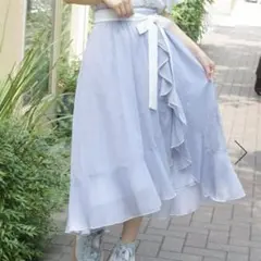 axes femme ラメシフォンフリルスカート アクシーズファム 美品 ブルー