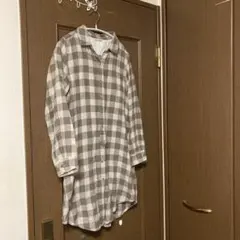 チェック柄 長袖シャツワンピース Lサイズ