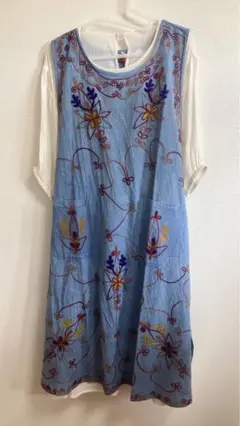 最終値下げ　インド綿　刺繍　エプロン　ワンピース