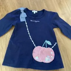 ネイビー チェリー刺繍 リボン付き チュニック 110cm any FAM