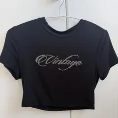SHEIN ストーン付き黒クロップドTシャツ