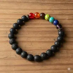 天然溶岩石×7チャクラ天然石ブレスレット　パワーストーン浄化癒し
