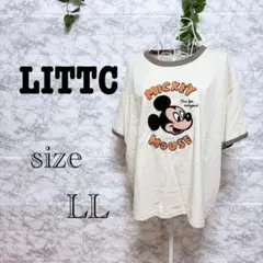 【q2】LITTC ミッキーマウス Tシャツ LLサイズ 半袖　ベージュ