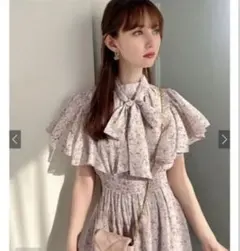 GRL 花柄フリルスリーブボウタイフレアワンピース[tt007]