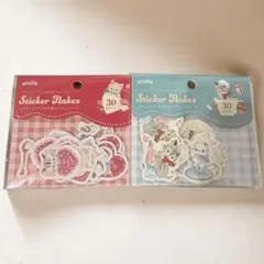 猫 フレークシール ピンク＆ブルー30枚×2 動物 ティータイム 手帳 デコ