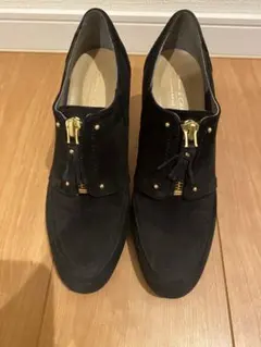 黒 スエード ジッパー付き ブーティ ヒール8cm サイズ23