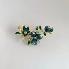 ボタニカル　ブルーベリーブローチ　北欧インテリア　ヴィンテージ　アンティーク