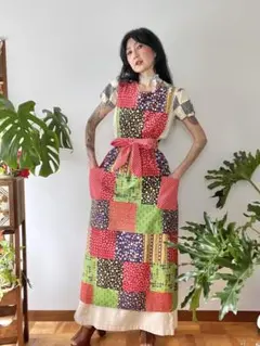 70s vintageパッチワーク柄エプロンワンピース DESIGN HOUSE