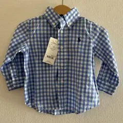 【新品】Ralph Lauren 12M 長袖シャツ 青と白のチェック
