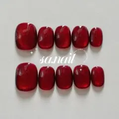 ネイルチップ　現品　オーダー　クリスマスネイル　赤　マグネット　no.67