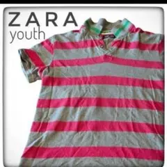 ZARA youth ストライプポロシャツ半袖 L