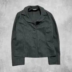 vintage ウール ジャケット 短丈 くるみボタン グレー フレンチガーリーのサムネイル