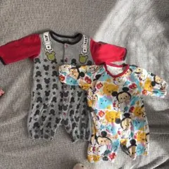ディズニー　ミッキーマウス柄ロンパース2点セット　長袖