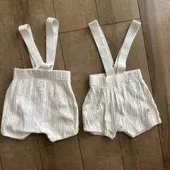 サスペンダー付きストライプショートパンツ