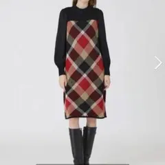 ブルーレーベルヘアリークレストブリッジチェックジャカードドレスブラックサイズ38