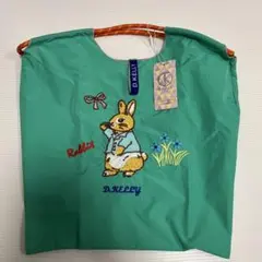 【未使用品】【タグ付き】D.KELLY ウサギ刺繍エコバッグ Mサイズ　グリーン