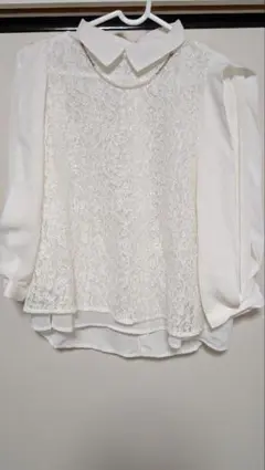 【未使用】ホワイト レース シフォン ブラウス