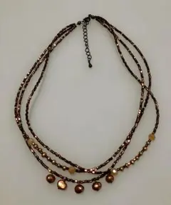 ハンドメイド 淡水パール ビーズ 3連ネックレス