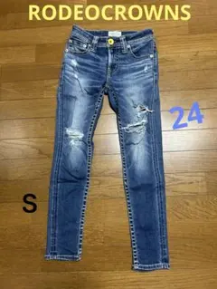Rodeo Crowns スキニーデニムダメージ加工ブルーＳサイズ