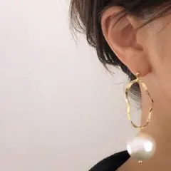 No.70★大ぶり パール ピアス イヤリング ビッグパール  フープ