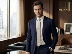 【dunhill】シルクネクタイ 総柄 ベージュ ブルー 英国 ダンヒル